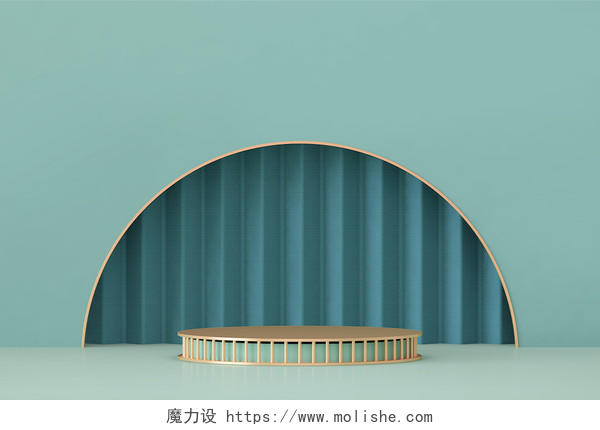 蓝绿色简约3D立体质感舞台展览通用立体背景